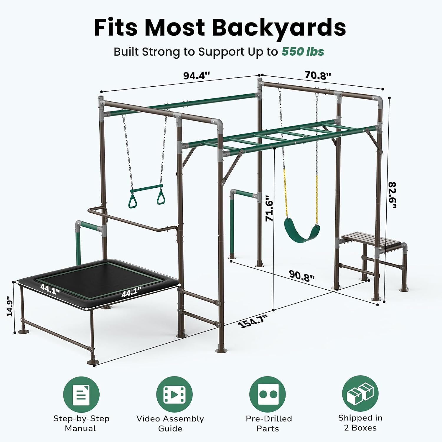 Kids Outdoor Monkey Bars - Outdoor Jungle Gym with Monkey Bars